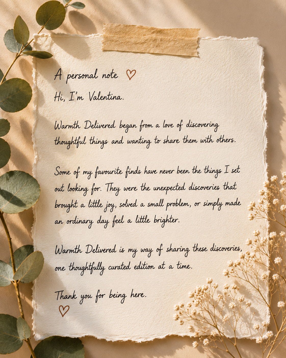A personal note from Valentina about Warmth Delivered
